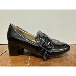 Unbranded vintage women size EU 38  US 8 - 2” heeled black leather loafers shoes